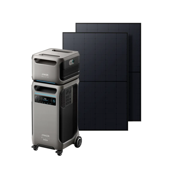 Expandable backup power system with expansion battery and two 440W rigid solar panels — Portable Power Station, Anker SOLIX