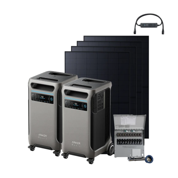 Portable power station bundle with 2 stations, backup kit and 4 solar panels — Portable Power Station, Anker SOLIX