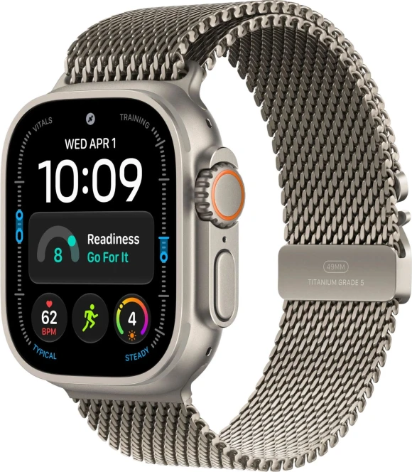 Beige smart watch, 49 mm case, M Milanese Loop — Smart Watch, Apple