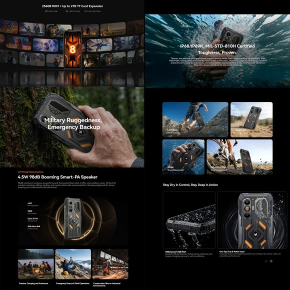 Rugged phone, Black, 12GB RAM, 256GB storage — Smartphones, Blackview