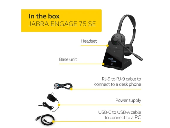 Engage 75 SE Stereo Black Wireless Headset — Wireless Earbuds, Jabra