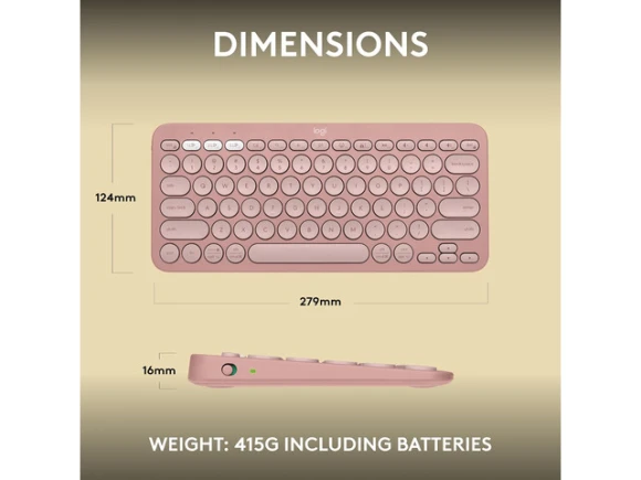 Wireless Keyboard Pebble Keys 2 K380s, Tonal Rose — Bluetooth Keyboard, Logitech