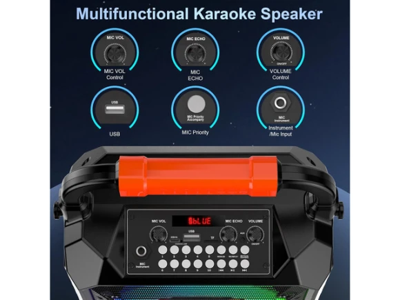 Portable Karaoke Machine, Black, with 2 Wireless Microphones — Karaoke Machine, JYX