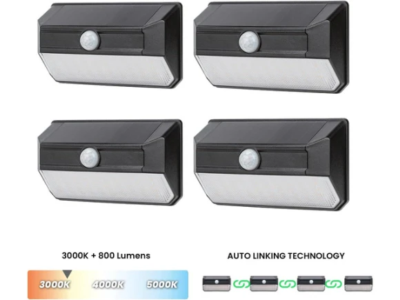 Solar SMD LED Security Wall Pack Light, Black, 4-Pack — Smart Outdoor Lighting, Home Zone Security