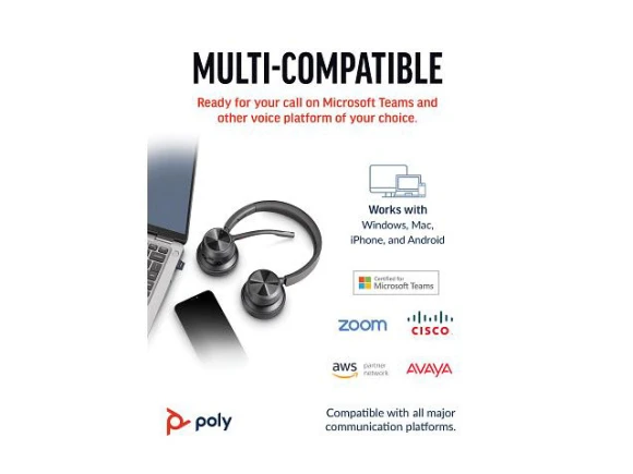 Wireless Bluetooth Headset with BT700 USB-A Adapter and Charging Stand — Wireless Earbuds, Poly