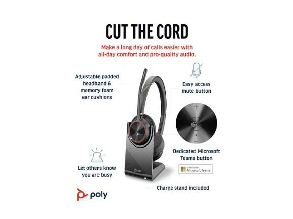 Wireless Bluetooth Headset with BT700 USB-A Adapter and Charging Stand — Wireless Earbuds, Poly