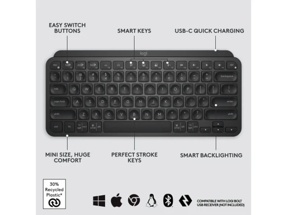 Compact Wireless Illuminated Keyboard — Bluetooth Keyboard, Logitech