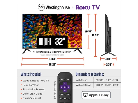 32' Class QLED Smart Roku TV — Smart TV, Westinghouse
