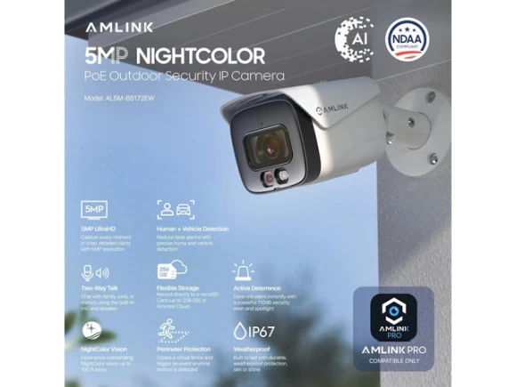 5MP PoE Surveillance Bullet Camera — Security Camera, AMLINK