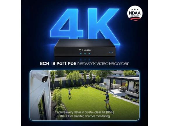 8-Channel Network Video Recorder with 8-Port PoE — Security Monitoring, AMLINK