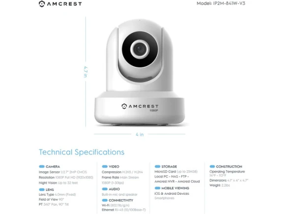 Indoor WiFi Pan/Tilt Security Camera, 2-Pack — Security Camera, Amcrest