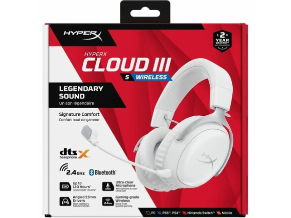 Wireless Gaming Headset, Cloud III S Wireless, White — Wireless Earbuds, HyperX
