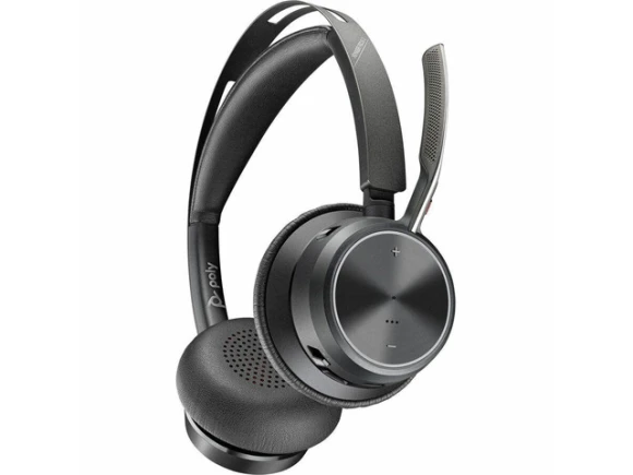 Voyager Focus 2 Headset with USB-C/A Adapter and Charging Stand — Wireless Earbuds, Poly