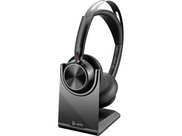 Voyager Focus 2 Headset with USB-C/A Adapter and Charging Stand — Wireless Earbuds, Poly