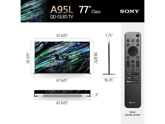 77-Inch QD-OLED Television and HDMI Cable Bundle — Smart TV, Sony