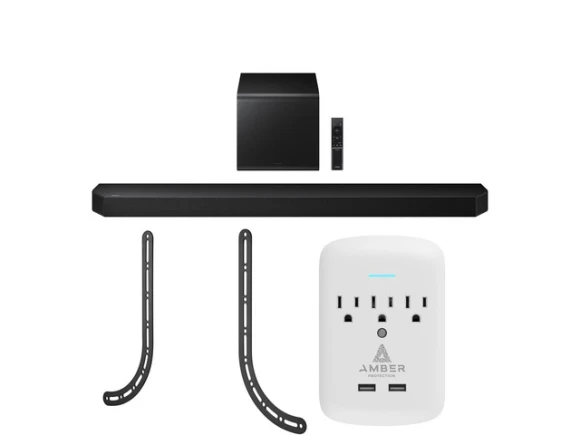 Soundbar bundle with subwoofer, mount, and surge protector — Sound Bar, Samsung