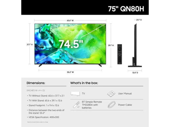 75-inch Neo QLED TV bundle with soundbar and subwoofer — Smart TV, Samsung
