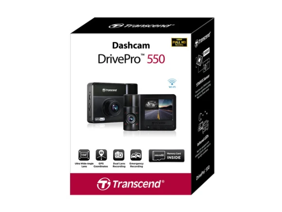 Dual-Lens Vehicle Camera, 64GB — Dash Cam, Transcend