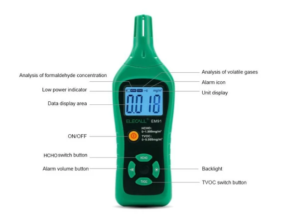 Formaldehyde and TVOC Gas Detector/Meter — Air Quality Monitor, ELECALL