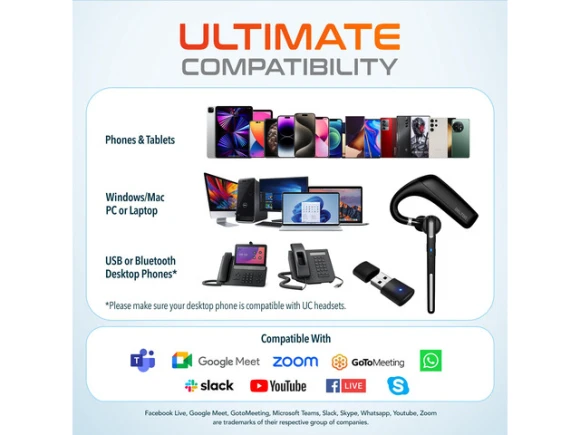 Wireless Computer Headset, Black — Wireless Earbuds, Delton
