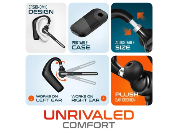 Wireless Computer Headset, Black — Wireless Earbuds, Delton