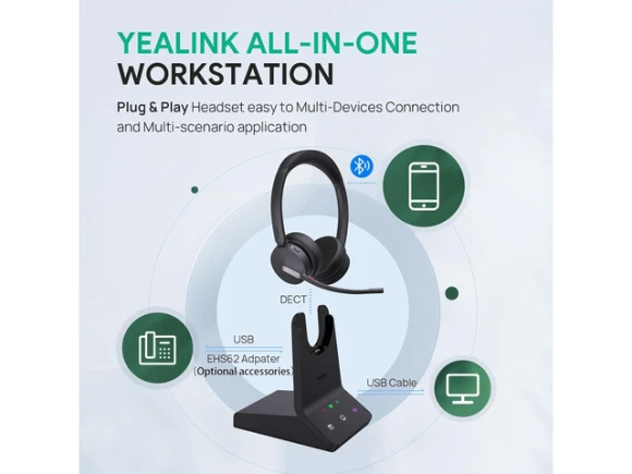 DECT Hybrid Wireless Headset — Wireless Earbuds, Yealink