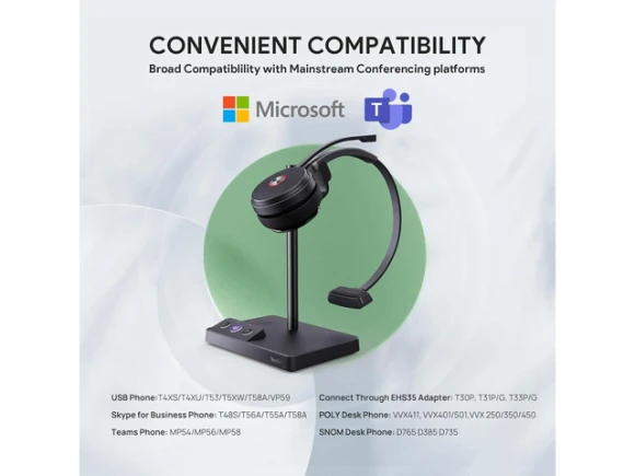 Wireless DECT Mono Teams Headset — Wireless Earbuds, Yealink