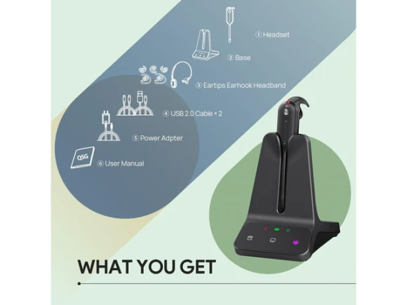 Convertible DECT wireless headset E2 Version — Wireless Earbuds, Yealink