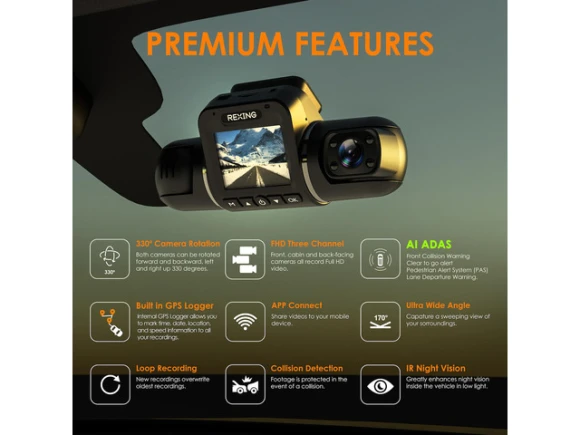 3-Channel Dash Camera — Dash Cam, Rexing