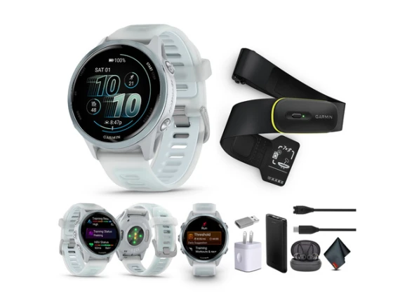 Smart Watch 42MM, Whitestone/Cloud Blue, Air Pro EarBuds — Smart Watch, Garmin