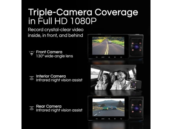 3-Channel Dash Camera — Dash Cam, Minolta