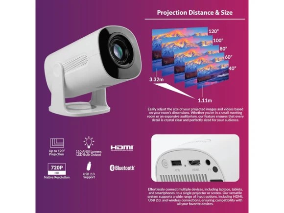 720p Wi-Fi and Bluetooth Projector — Smart Projector, Supersonic