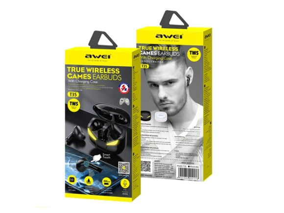 Bluetooth TWS Headset, Black — Wireless Earbuds, AWEI