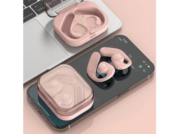 Pink TWS Hanging-Ear Bluetooth Earphones K23 — Wireless Earbuds, allentian