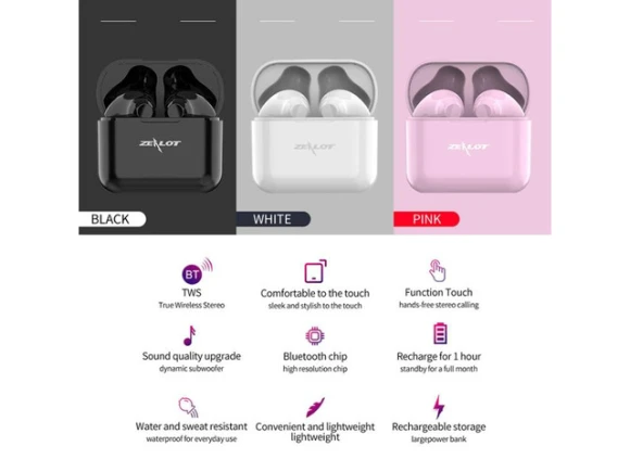 T3 Black Wireless Earphones — Wireless Earbuds, ZEALOT