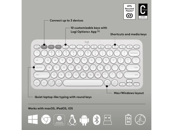 Pebble 2 Combo Wireless Keyboard and Mouse — Bluetooth Keyboard, Logitech