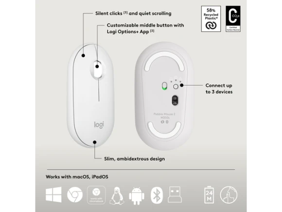 Pebble 2 Combo Wireless Keyboard and Mouse — Bluetooth Keyboard, Logitech