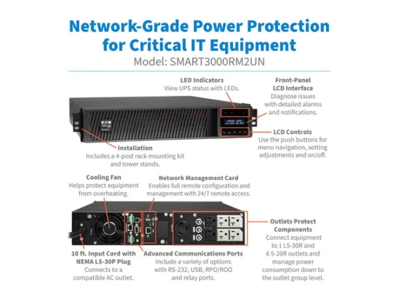 SmartPro UPS, 3000VA / 3000W, 2U Rack/Tower — UPS Battery Backup, Tripp Lite