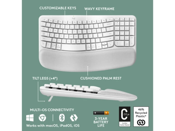 Wave Keys Wireless Ergonomic Keyboard — Bluetooth Keyboard, Logitech