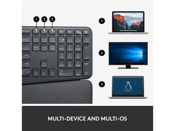 Wireless Ergonomic Keyboard, Black — Bluetooth Keyboard, Logitech