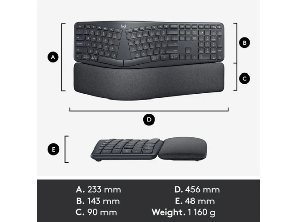 Wireless Ergonomic Keyboard, Black — Bluetooth Keyboard, Logitech