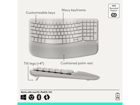 Wave Keys Wireless Ergonomic Keyboard — Bluetooth Keyboard, Logitech