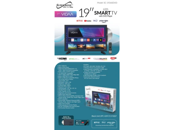 19-inch LED TV/DVD Combo — Smart TV, Supersonic