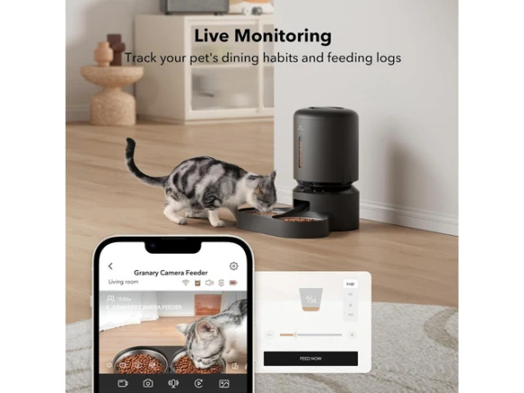 Automatic Pet Feeder with Camera, 5L, Black — Automatic Pet Feeder, GCROWN