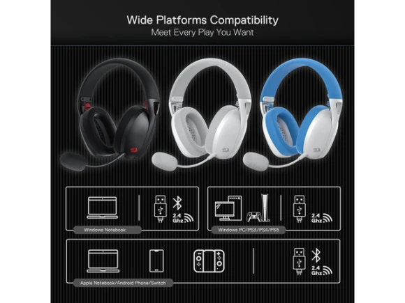 Grey Gaming Headset — Wireless Earbuds, Redragon