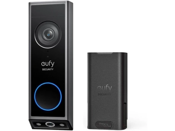 Smart Video Doorbell, Black, with Extra Backup Battery — Video Doorbell, eufy