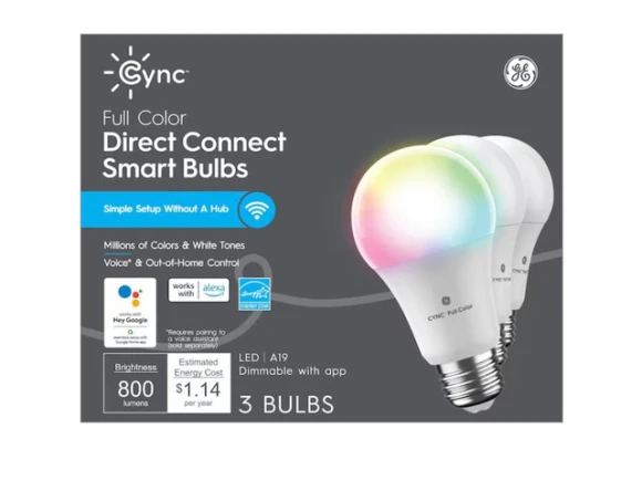Smart LED Light Bulb, 60-Watt Equivalent, A19, Full Spectrum, 3-Pack — Smart Light Bulb, GE