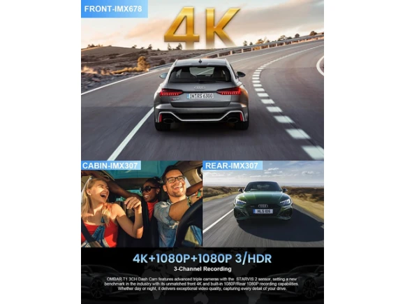 3-Channel Dash Camera with 128GB Card — Dash Cam, OMBAR