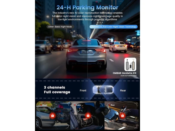 3-Channel Dash Camera with 128GB Card — Dash Cam, OMBAR