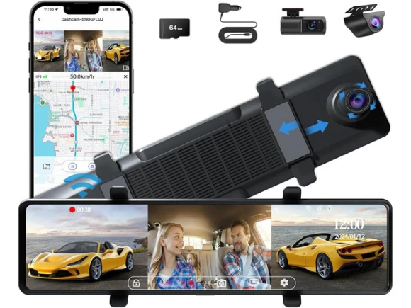3-Channel Mirror Dash Camera — Dash Cam, PISKEKAT